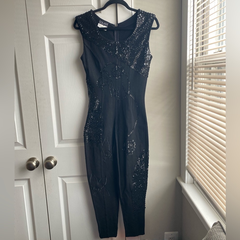 Laurèl Black Sequin Jumpsuit Sz 38